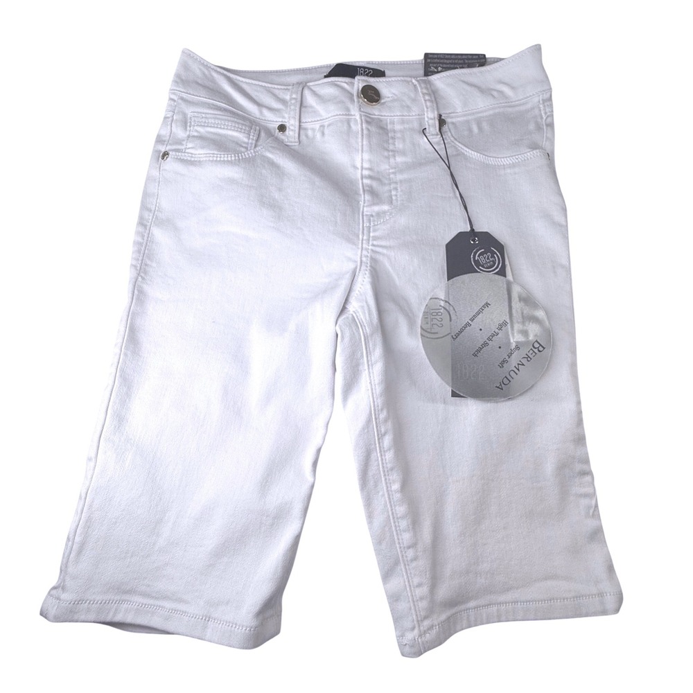 1822 Denim Bermuda Shorts Womens 6 White New With Tags Ultra Soft Stretch Denim